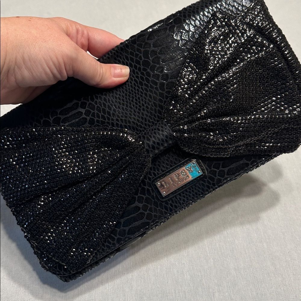 Lipsy Black Faux Leather Wristlet Bow Evening Clutch Bag